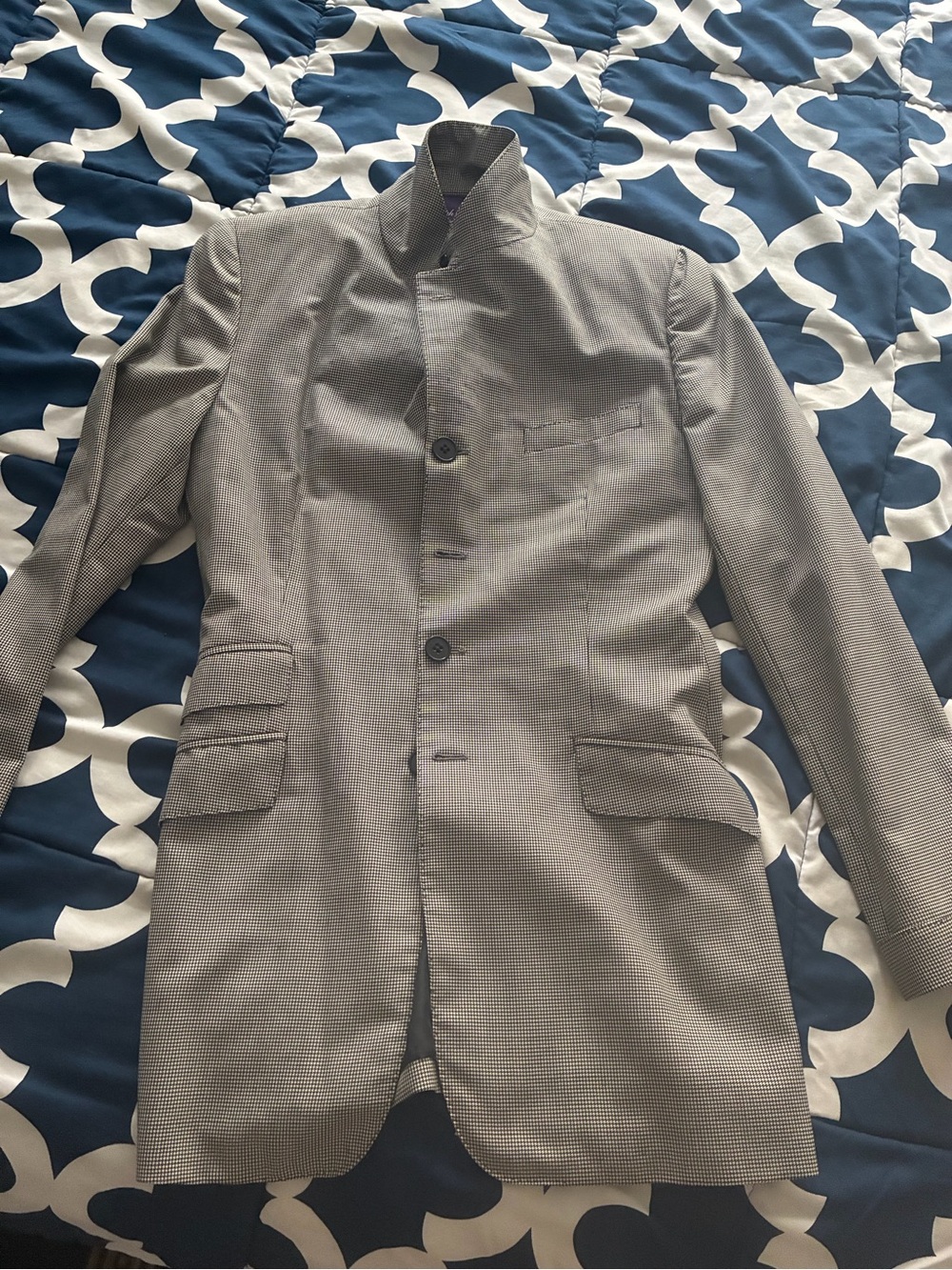 Ralph Lauren Light Gray Textured Stand-Collar Blazer